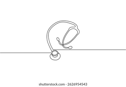 Stethoscope icon drawn with one line. Black outline of a stethoscope, Single one line Medicine stethoscope single continuous line art silhouette on pro.
