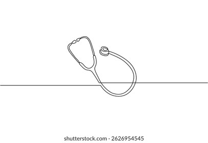 Ícone de estetoscópio desenhado com uma linha. Contorno preto de um estetoscópio, único uma linha Estetoscópio medicina linha única contínua arte silhueta em pro.