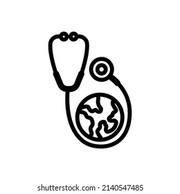 Stethoscope icon with earth. suitable for nurse day symbol. health. line icon style. simple design editable. Design template vector