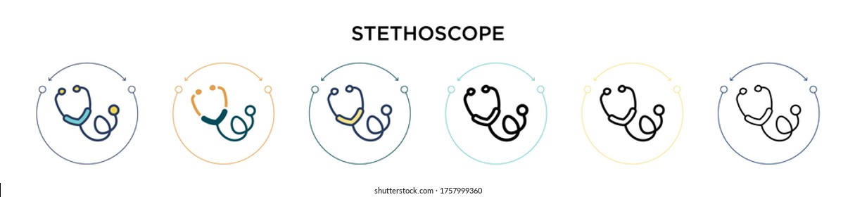 Stethoscope icon in filled, thin line, outline and stroke style. Vector illustration of two colored and black stethoscope vector icons designs can be used for mobile, ui, web