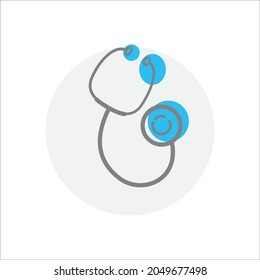 stethoscope icon in flat design. on a gray background. made in blue-red colors. icon isolated vector illustration