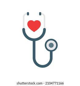 Stethoscope icon in flat style. Heart diagnostic vector illustration on isolated background. Medicine sign business concept.