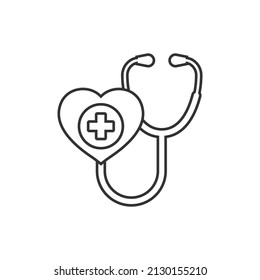 Stethoscope icon in flat style. Heart diagnostic vector illustration on isolated background. Medicine sign business concept.