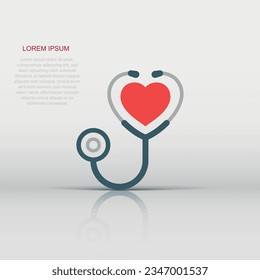 Stethoscope icon in flat style. Heart diagnostic vector illustration on isolated background. Medicine sign business concept.