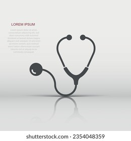 Stethoscope icon in flat style. Heart diagnostic vector illustration on isolated background. Medicine sign business concept.