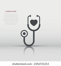Stethoscope icon in flat style. Heart diagnostic vector illustration on isolated background. Medicine sign business concept.