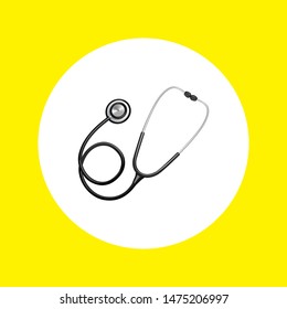 Stethoscope icon in flat style with long shadow, isolated vector illustration on yellow transparent background.