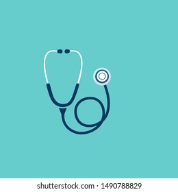 Stethoscope icon in flat style with long shadow, isolated vector illustration on white transparent background.