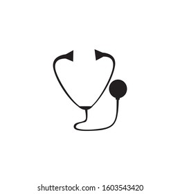 Stethoscope icon in flat style with long shadow, isolated vector illustration on white transparent background.