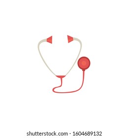 Stethoscope icon in flat style with long shadow, isolated vector illustration on white transparent background.