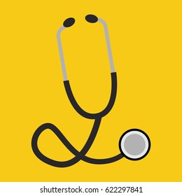stethoscope icon in flat style with long shadow, isolated vector illustration on yellow transparent background