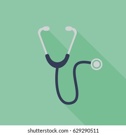 Stethoscope icon in flat style with long shadow