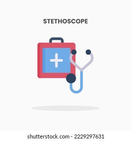 Stethoskop-Ikone flach. Vektorgrafik auf weißem Hintergrund. Kann für Web, App, digitale Produkte, Präsentation, UI und viele mehr verwendet werden.