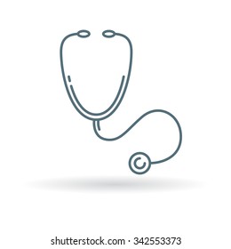 Stethoscope icon. Health checkup sign. Doctors instrument symbol. Thin line icon on white background. Vector illustration.