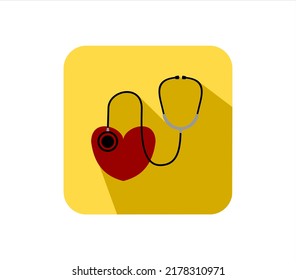 Stethoscope icon with heart on yellow background