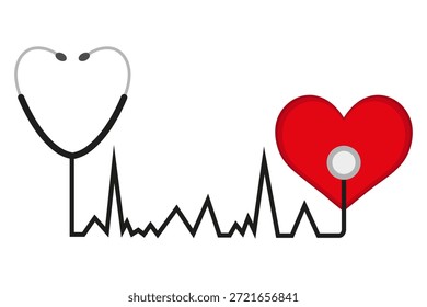 Stethoscope icon with heart shape. Heartbeat test Health and medicine illustration