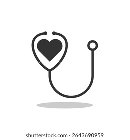 Stethoscope icon with heart shape shadow