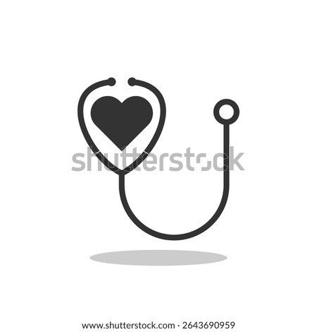 Stethoscope icon with heart shape shadow
