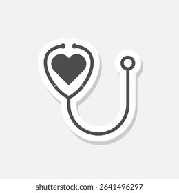 Stethoscope icon with heart shape sticker isolated on gray background