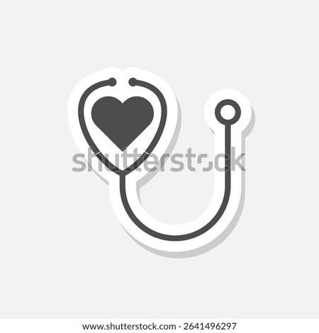 Stethoscope icon with heart shape sticker isolated on gray background