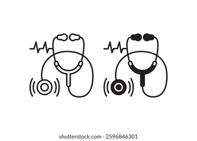 Stethoscope icon with heartbeat signal Vector