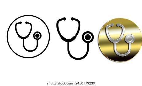 stethoscope icon illustration set, black and gold