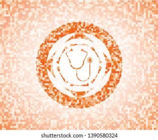 stethoscope icon inside abstract orange mosaic emblem