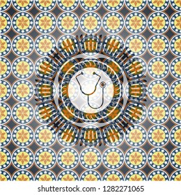 stethoscope icon inside arabesque style badge. arabic decoration.