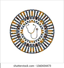 stethoscope icon inside arabesque style emblem. arabic decoration.