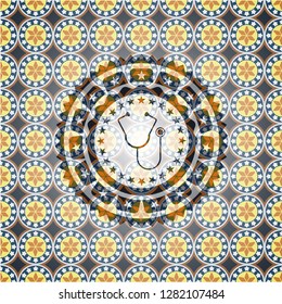 stethoscope icon inside arabic emblem. Arabesque decoration.