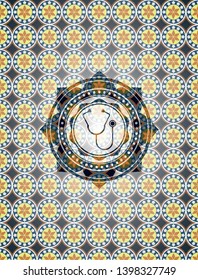 stethoscope icon inside arabic emblem. Arabesque decoration.