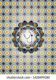 stethoscope icon inside arabic style emblem. Arabesque decoration.
