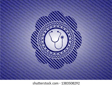 stethoscope icon inside badge with denim background
