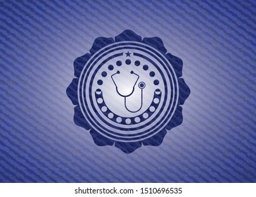 stethoscope icon inside badge with denim background