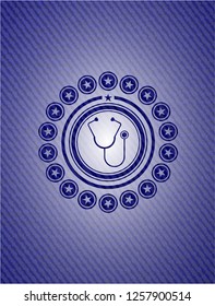 stethoscope icon inside badge with jean texture