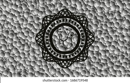 stethoscope icon inside black badge with bubbles background. Vector Illustration. Detailed.