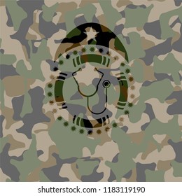 stethoscope icon inside camo texture