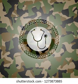 stethoscope icon inside camo texture