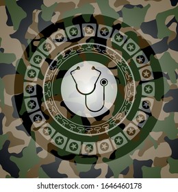stethoscope icon inside camouflage emblem