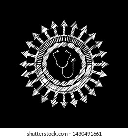 stethoscope icon inside chalk emblem written on a blackboard