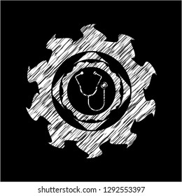stethoscope icon inside chalkboard emblem