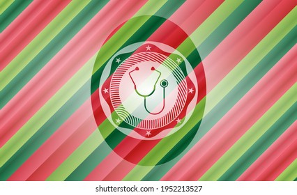 stethoscope icon inside christmas colors style emblem. 