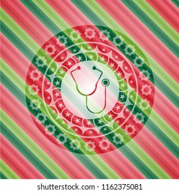 stethoscope icon inside christmas style emblem.