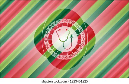 stethoscope icon inside christmas style emblem.