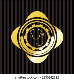 stethoscope icon inside gold badge