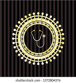 stethoscope icon inside gold badge or emblem