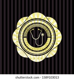 stethoscope icon inside gold badge or emblem