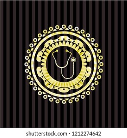 stethoscope icon inside gold emblem