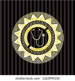 stethoscope icon inside gold emblem or badge