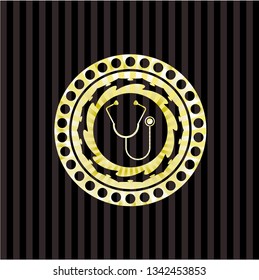 stethoscope icon inside gold shiny badge